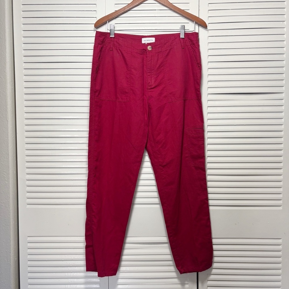 Liz Claiborne Women’s Red Cargo Pants Cotton Linen Straight Leg Size 6